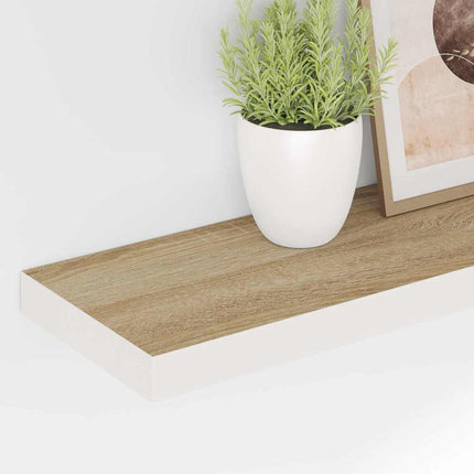 Svävande vägghyllor 4 st ek och vit 80x23,5x3,8 cm MDF