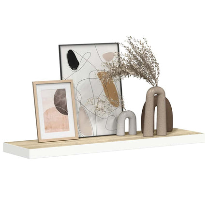 Svävande vägghylla ek och vit 90x23,5x3,8 cm MDF