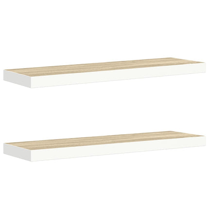 Svävande vägghyllor 2 st ek och vit 90x23,5x3,8 cm MDF