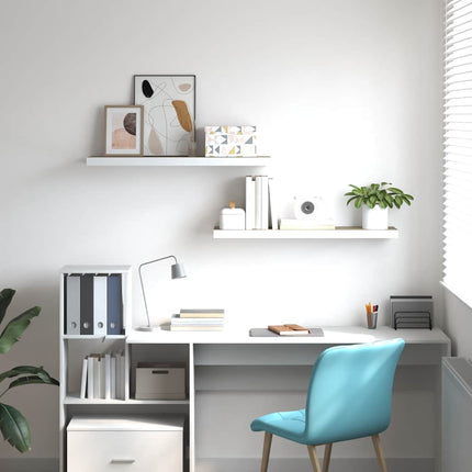 Svävande vägghyllor 2 st ek och vit 90x23,5x3,8 cm MDF