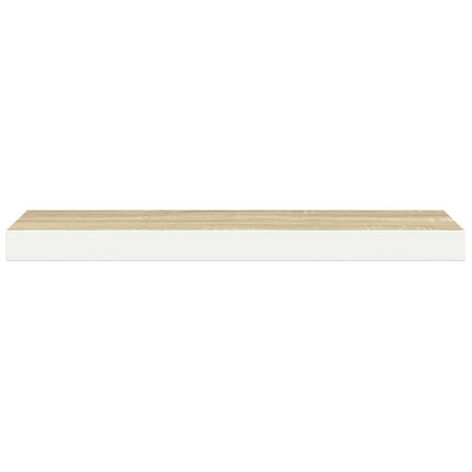 Svävande vägghyllor 2 st ek och vit 90x23,5x3,8 cm MDF
