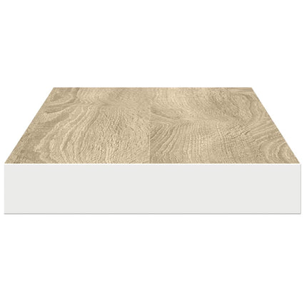 Svävande vägghyllor 2 st ek och vit 90x23,5x3,8 cm MDF
