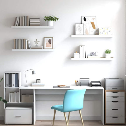 Svävande vägghyllor 4 st ek och vit 90x23,5x3,8 cm MDF