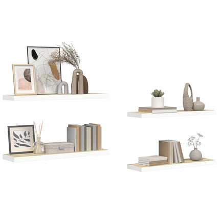 Svävande vägghyllor 4 st ek och vit 90x23,5x3,8 cm MDF
