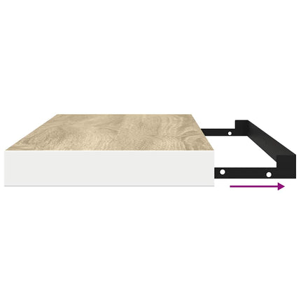 Svävande vägghyllor 4 st ek och vit 90x23,5x3,8 cm MDF
