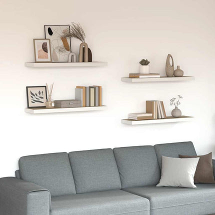Svävande vägghyllor 4 st ek och vit 90x23,5x3,8 cm MDF