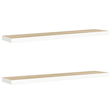 Svävande vägghyllor 2 st ek och vit 120x23,5x3,8 cm MDF