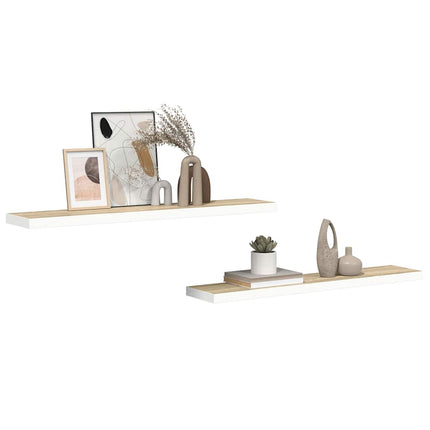 Svävande vägghyllor 2 st ek och vit 120x23,5x3,8 cm MDF
