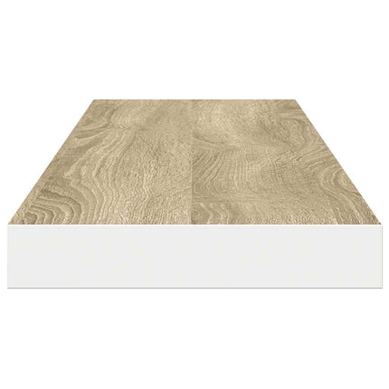 Svävande vägghyllor 2 st ek och vit 120x23,5x3,8 cm MDF