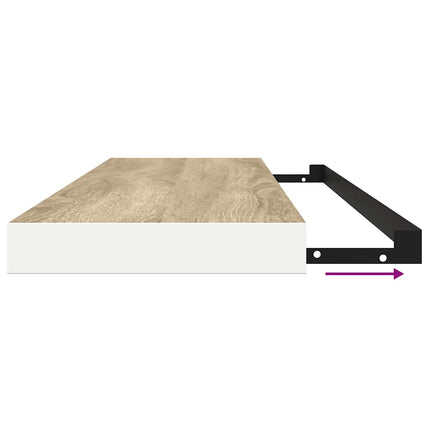 Svävande vägghyllor 2 st ek och vit 120x23,5x3,8 cm MDF