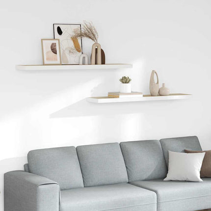 Svävande vägghyllor 2 st ek och vit 120x23,5x3,8 cm MDF
