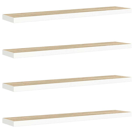Svävande vägghyllor 4 st ek och vit 120x23,5x3,8 cm MDF