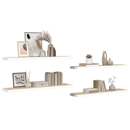 Svävande vägghyllor 4 st ek och vit 120x23,5x3,8 cm MDF