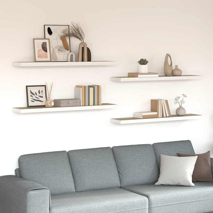 Svävande vägghyllor 4 st ek och vit 120x23,5x3,8 cm MDF