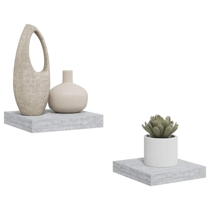 Svävande vägghyllor 2 st betonggrå 23x23,5x3,8 cm MDF