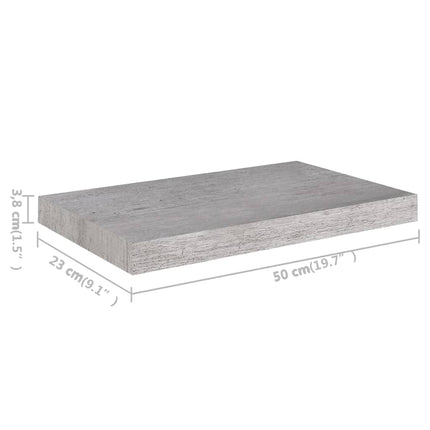 Svävande vägghylla betonggrå 50x23,5x3,8 cm MDF