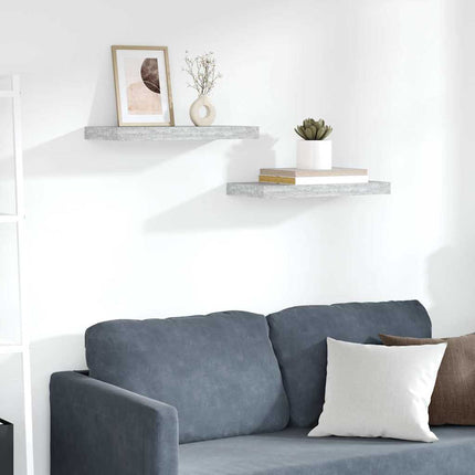 Svävande vägghyllor 2 st betonggrå 50x23,5x3,8 cm MDF