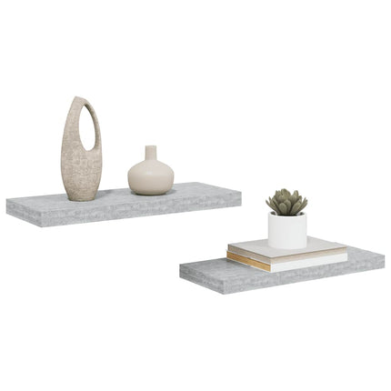 Svävande vägghyllor 2 st betonggrå 60x23,5x3,8 cm MDF