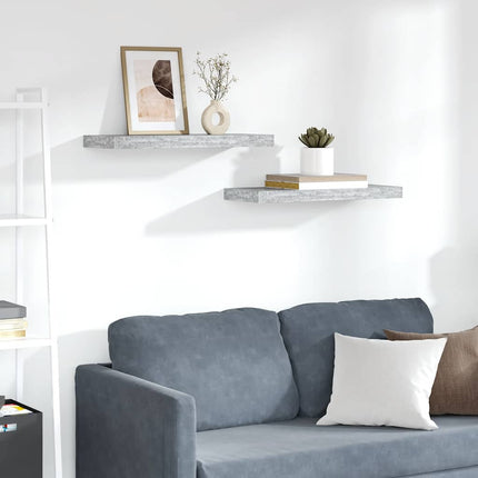 Svävande vägghyllor 2 st betonggrå 60x23,5x3,8 cm MDF
