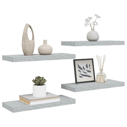Svävande vägghyllor 4 st betonggrå 60x23,5x3,8 cm MDF