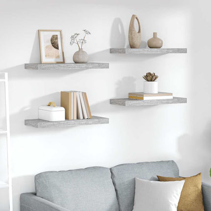 Svävande vägghyllor 4 st betonggrå 60x23,5x3,8 cm MDF