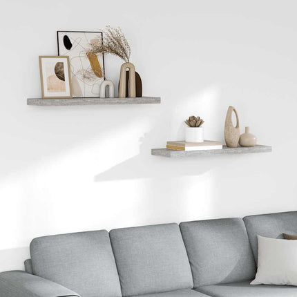 Svävande vägghyllor 2 st betonggrå 80x23,5x3,8 cm MDF