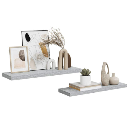 Svävande vägghyllor 2 st betonggrå 80x23,5x3,8 cm MDF