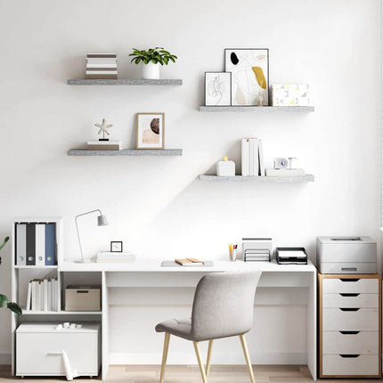 Svävande vägghyllor 4 st betonggrå 80x23,5x3,8 cm MDF