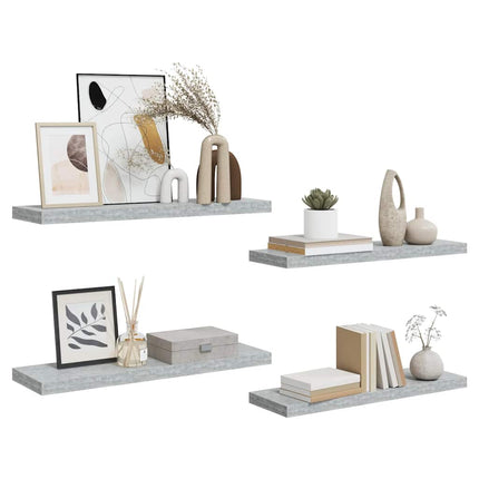 Svävande vägghyllor 4 st betonggrå 80x23,5x3,8 cm MDF