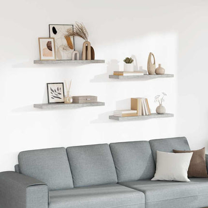 Svävande vägghyllor 4 st betonggrå 80x23,5x3,8 cm MDF
