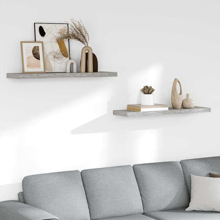 Svävande vägghyllor 2 st betonggrå 90x23,5x3,8 cm MDF