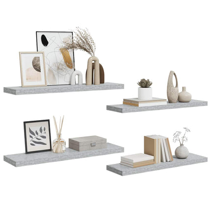 Svävande vägghyllor 4 st betonggrå 90x23,5x3,8 cm MDF