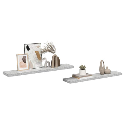 Svävande vägghyllor 2 st betonggrå 120x23,5x3,8 cm MDF