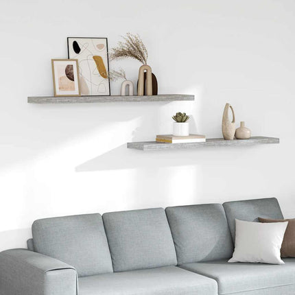 Svävande vägghyllor 2 st betonggrå 120x23,5x3,8 cm MDF