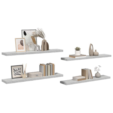 Svävande vägghyllor 4 st betonggrå 120x23,5x3,8 cm MDF