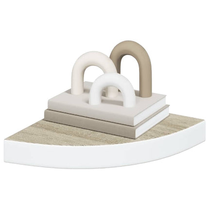 Svävande hörnhylla ek och vit 25x25x3,8 cm MDF