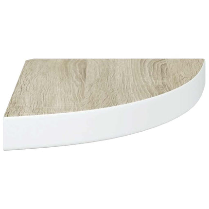 Svävande hörnhylla ek och vit 25x25x3,8 cm MDF