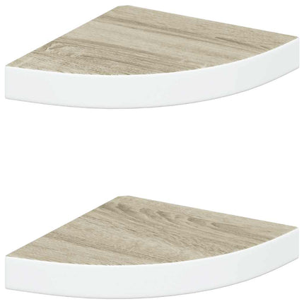 Svävande hörnhyllor 2 st ek och vit 25x25x3,8 cm MDF