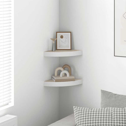 Svävande hörnhyllor 2 st ek och vit 25x25x3,8 cm MDF