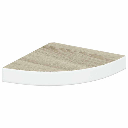 Svävande hörnhyllor 2 st ek och vit 25x25x3,8 cm MDF