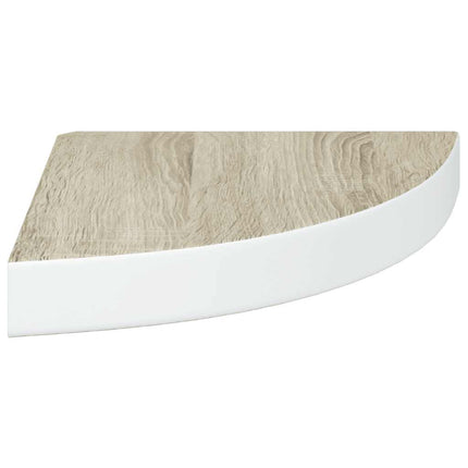 Svävande hörnhyllor 2 st ek och vit 25x25x3,8 cm MDF