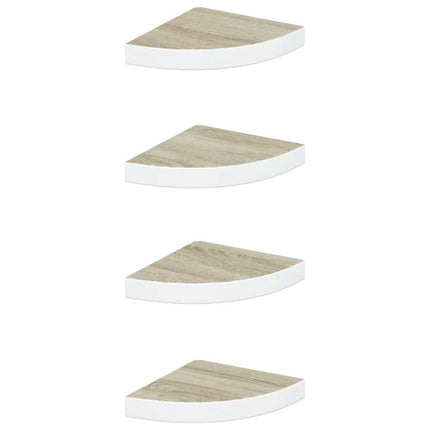 Svävande hörnhyllor 4 st ek och vit 25x25x3,8 cm MDF