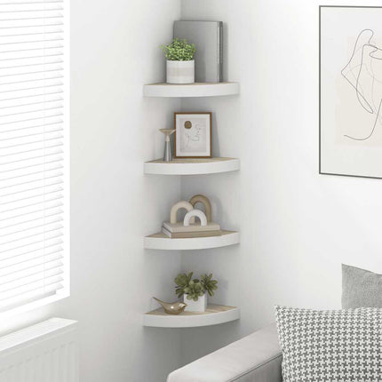 Svävande hörnhyllor 4 st ek och vit 25x25x3,8 cm MDF