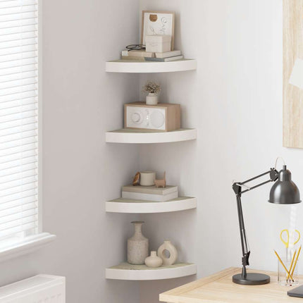 Svävande hörnhyllor 4 st ek och vit 25x25x3,8 cm MDF