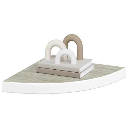 Svävande hörnhylla ek och vit 35x35x3,8 cm MDF