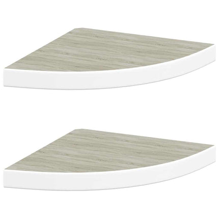 Svävande hörnhyllor 2 st ek och vit 35x35x3,8 cm MDF