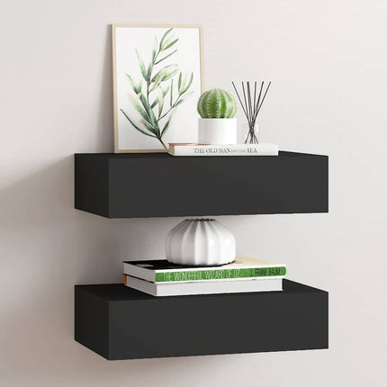 Väggmonterade lådor svart 2 st 40x23,5x10 cm MDF