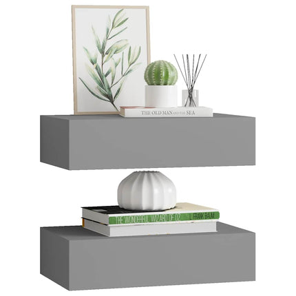 Väggmonterade lådor grå 2 st 40x23,5x10 cm MDF