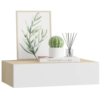 Väggmonterad lådhylla ek och vit 40x23,5x10cm MDF