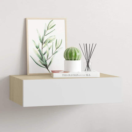 Väggmonterad lådhylla ek och vit 40x23,5x10cm MDF